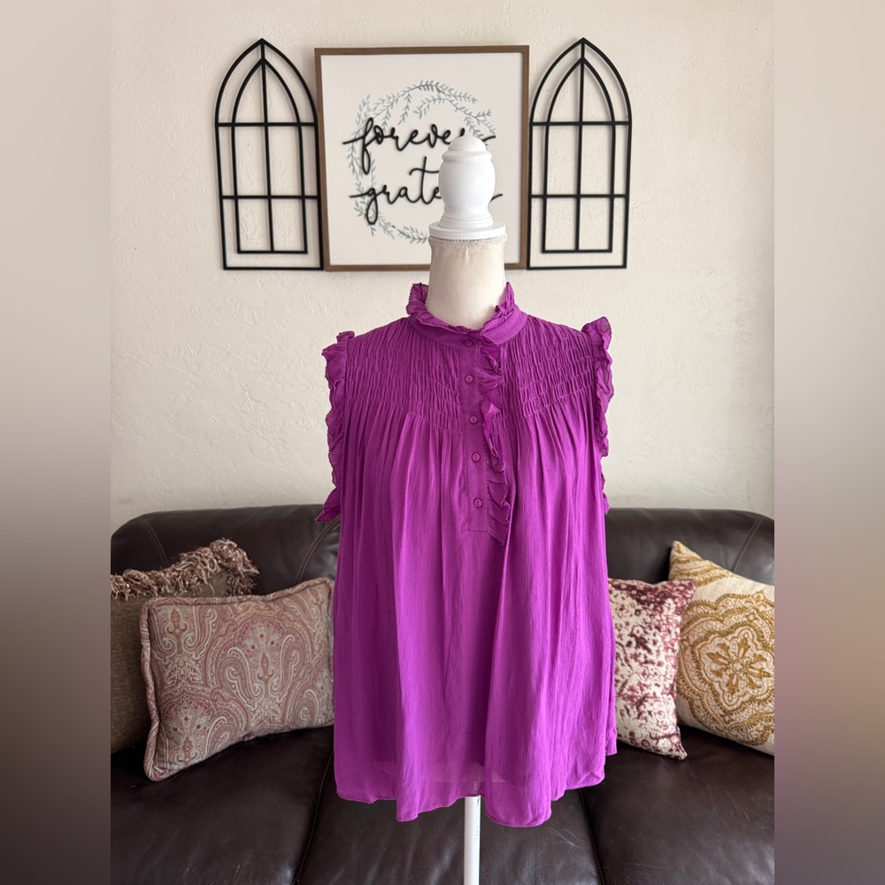 Ba&sh Nuit Ruffle Top In Magenta Size S (1) Summer Designer Casual - Picture 2 of 13